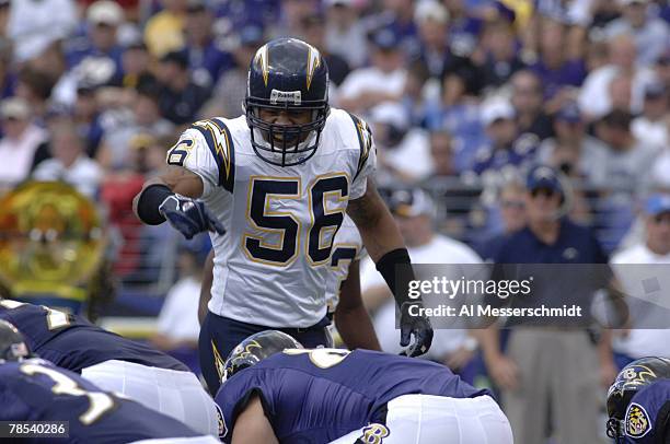 Baltimore Ravens linebacker Shawne Merriman against the San Diego Chargers on October 1, 2006 in Baltimore, Maryland. The Ravens won 16 - 13.