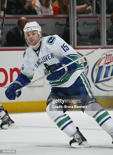 Byron Ritchie of the Vancouver Canucks skates against the Anaheim Ducks on December 12, 2007 at the Honda Center in Anaheim, California.