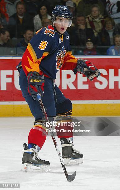 Ryan O'Reilly of the Erie Otters skates in a game against the London Knights on December 14, 2007 at the John Labatt Centre in London, Ontario. The...