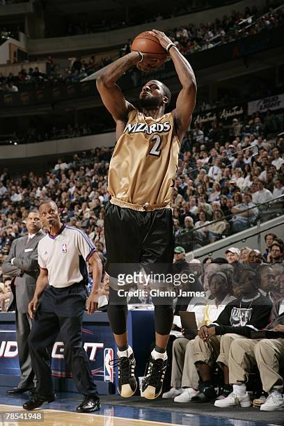 DeShawn Stevenson of the Washington Wizards puts up a shot against the Dallas Mavericks during the game on November 26, 2007 at American Airlines...