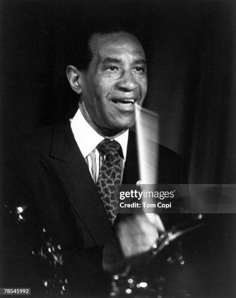 Jazz drummer Max Roach performs onstage at Yoshi's Jazz Club in April 1988 in San Francisco, California.