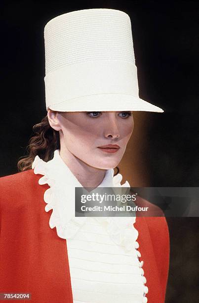 Model Carla Bruni walks the catwalk at a Valentino High Fashion show in Paris, France. According to reports, December 18, 2007 French President...