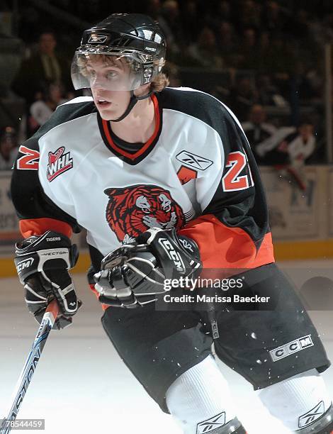 Tyler Ennis of the Medicine Hat Tigers skates against the Kelowna Rockets on December 5, 2007 at Prospera Place in Kelowna, Canada.