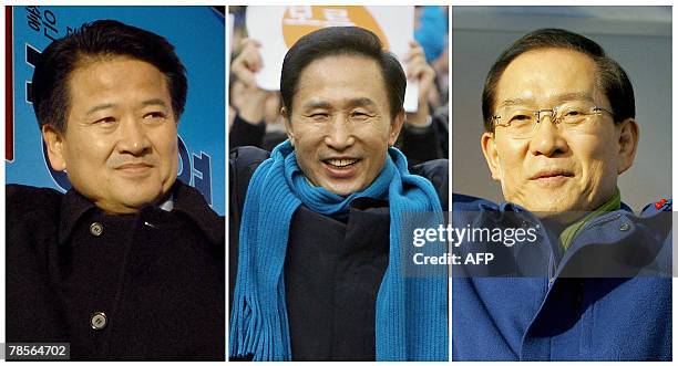 This combo photo shows recent file photos of South Korea's three top presidential candidates Chung Dong-Young of the liberal United New Democratic...