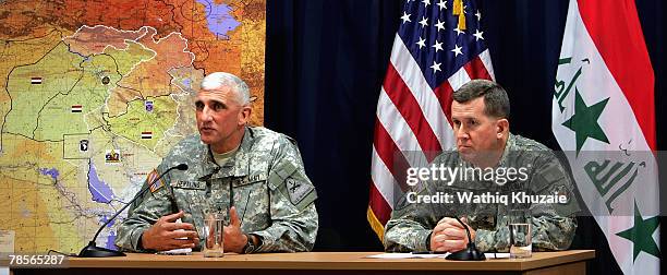 Maj. Gen. Kevin J. Bergner , Multi-National Force Iraq spokesman and Maj. Gen. Mark P. Hertling , commander, Multi-National Division - North, are...