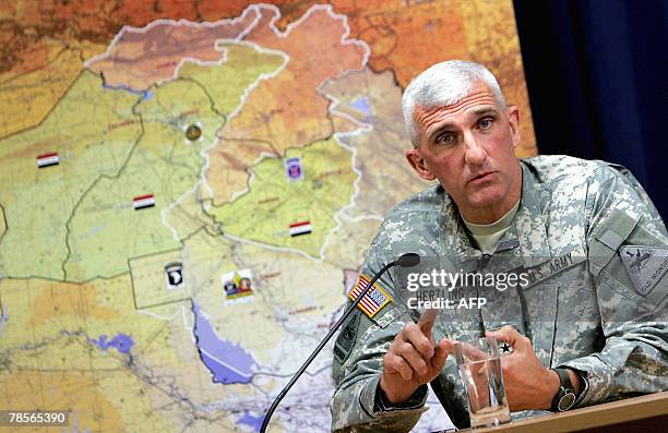 Major General Mark P. Hertling, commander of the Multi-National Division - North, speaks during a joint press conference with US Major General Kevin...