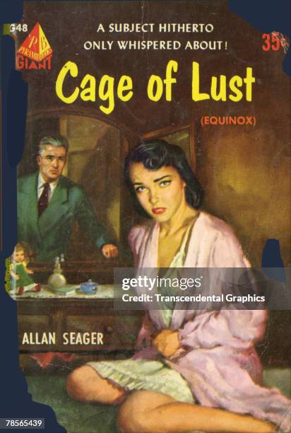 Photo of the cover of the paperback novel 'Cage of Lust' by Allan Seager, published by Pyramid Books, 1952. Also published under the title 'Equinox,'...