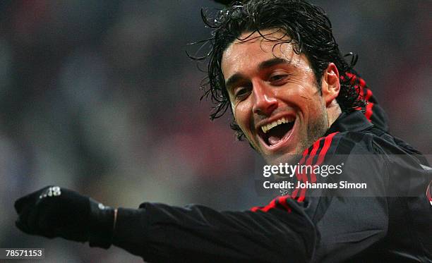 Luca Toni of Bayern celebrates after scoring 3-0 during the UEFA Cup Group F match between Bayern Munich and Aris Saloniki at the Allianz Arena on...