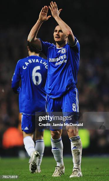 Frank Lampard of Chelsea celebrates following the Carling Cup Quarter Final match between Chelsea and Liverpool at Stamford Bridge on December 19,...