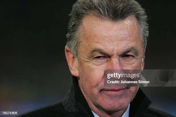 Ottmar Hitzfeld, headcoach of Bayern smiles after the UEFA Cup Group F match between Bayern Munich and Aris Saloniki at the Allianz Arena on December...