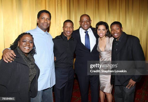 Singer Sharon Jones, actor Denzel Washington, actor Nate Parker, actor Forest Whitaker, actress Jurnee Smollett, and actor Denzel Whitaker attend the...