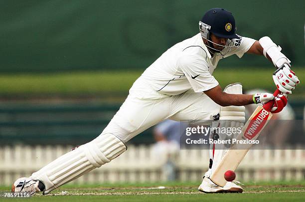 Rahul Dravid of India blocks during day one of the three day tour match between Victoria and India at Junction Oval on December 20, 2007 in...
