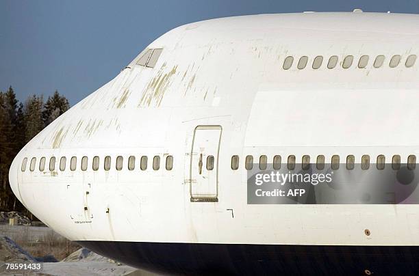 The Transjet Boeing 747-200 jumbo jet is parked without engines at Arlanda airport north of Stockholm 19 December 2007. Swedish Civil Airport...