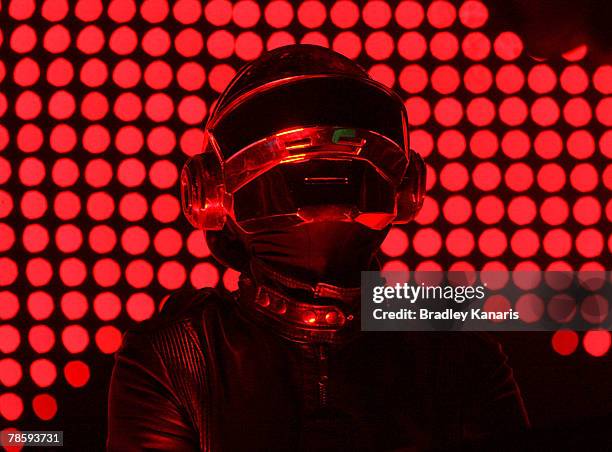 Daft Punk performs on stage at the City Botanic Gardens on December 20, 2007 in Brisbane, Australia.
