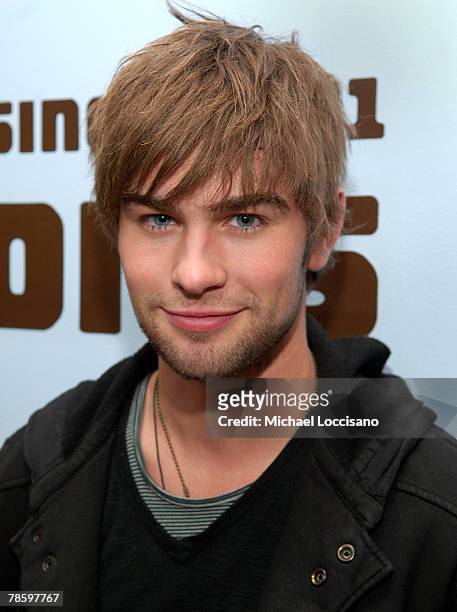 Actor Chace Crawford appears on MTV's "TRL"at MTV Studios in New York City's Times Square on December 17, 2007. The air date for this show is...
