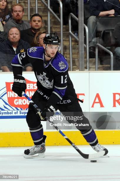 Patrick O'Sullivan of the Los Angeles Kings handles the puck during the game against the Minnesota Wild on December 15, 2007 at Staples Center in Los...