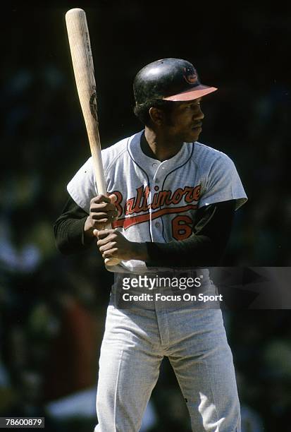 1960s: Outfielder Paul Blair of the Baltimore Orioles at the plate ready to hit during a circa late 1960s Major League Baseball game. Blair played...