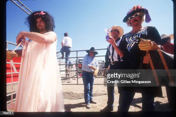 Drag queens attend the Gay Rodeo April 1, 1998 in Los Angeles, CA. One of the events that sets this rodeo apart from others is drag racing where a...