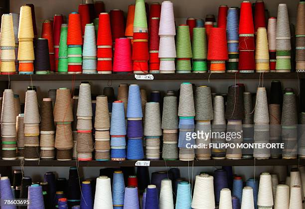 Picture taken 14 December 2007 of assortment of cachemere spools in Italian luxury designer Brunello Cucinelli factory in the medieval hilltop...