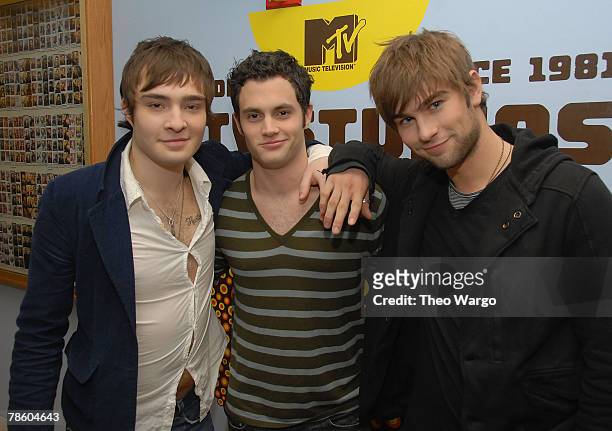 Ed Westwick, Penn Badgley and Chace Crawford Visit MTV's TRL Studios in New York City on December 17. 2007