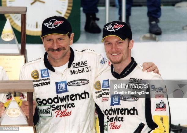 Dale Earnhardt Sr. & Dale Earnhard, Jr. Pose together at the raceway in Daytona Beach, Florinda on February 4, 2001. The Earhnardts and Andy Pilgram...