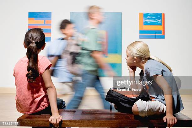 elementary students at art gallery - bokeh museum stock pictures, royalty-free photos & images