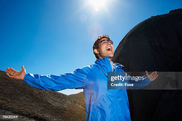 Man Excited On A Hill, Foto de stock