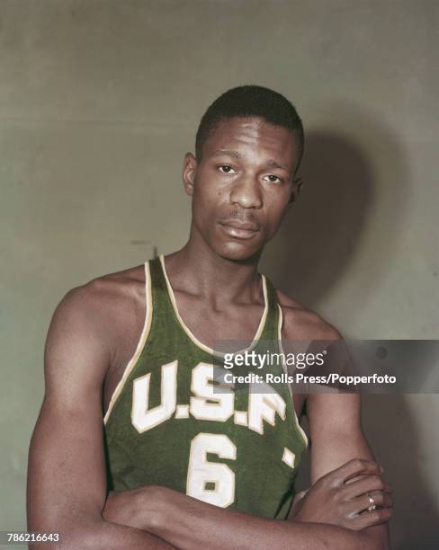 American professional basketball player Bill Russell poses wearing a University of San Francisco vest in the United States circa 1956. Bill Russell...