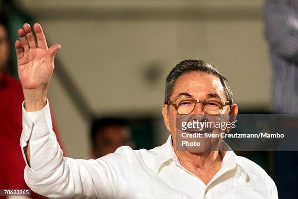 Acting President of Cuba Raul Castro speaks to the audience during the closing session of the 4th PetroCaribe Summit in the Camilo Cienfuegos...