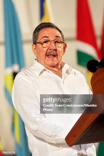 Acting President of Cuba Raul Castro gives a speech during the closing session of the 4th PetroCaribe Summit in the Camilo Cienfuegos refinery...