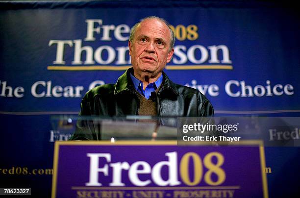 Republican presidential candidate Fred Thompson speaks at a campaign event at the Webster County Republican headquarters December 21, 2007 in Fort...