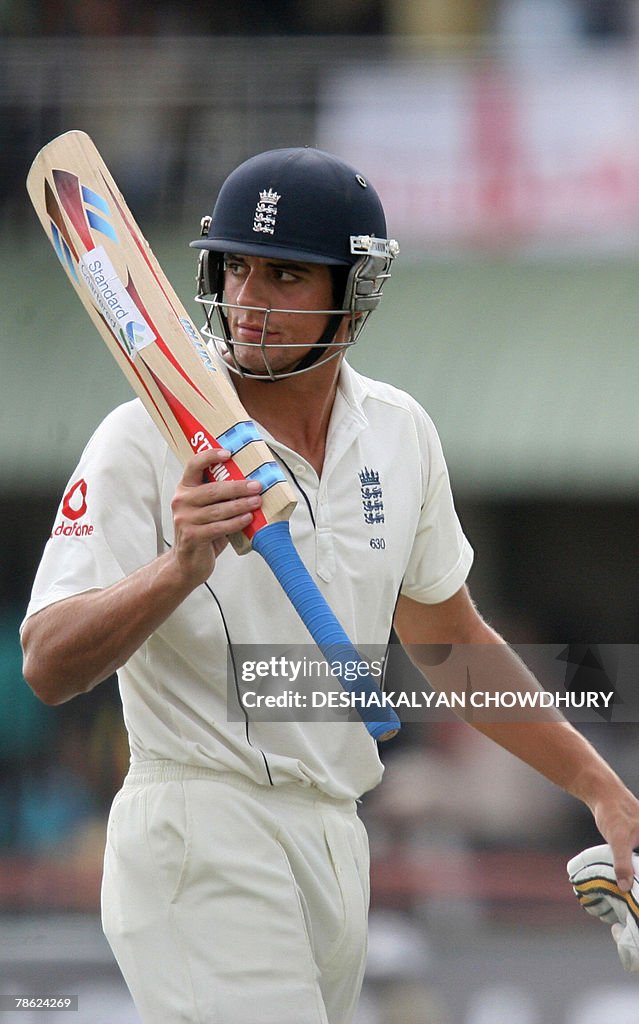 England batsman Alastair Cook gestures a