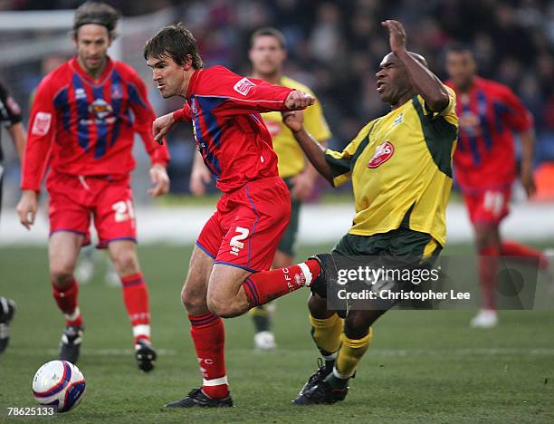 Matt Lawrence of Palace beats Barry Hayles of Plymouth to the ball during the Coca-Cola Championship match between Crystal Palace and Plymouth Argyle...