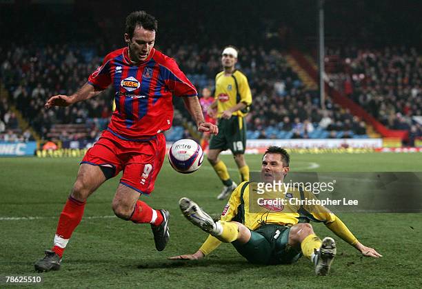 Dougie Freedman of Palace wins the ball from Krisztian Timar of Plymouth during the Coca-Cola Championship match between Crystal Palace and Plymouth...