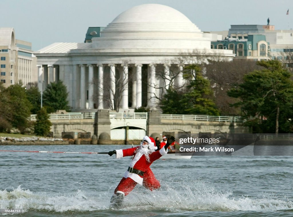 Santa Claus Waterskis On The Potomac River