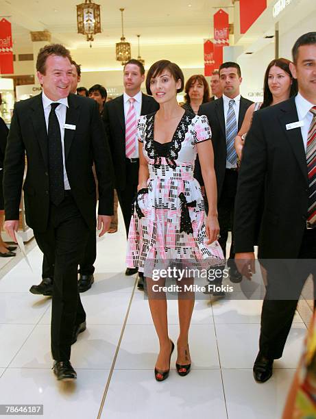 David Jones CEO Mark McInnes, singer Natalie Imbruglia and David Jones Group General manager Paul Zahra attend the launch of the David Jones...