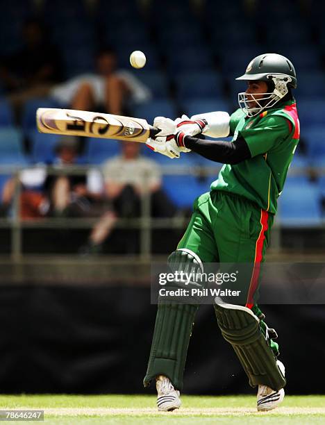 Mehrab Hossain of Bangladesh bats during the first one day international match between the New Zealand Black Caps and Bangladesh at Eden Park on...