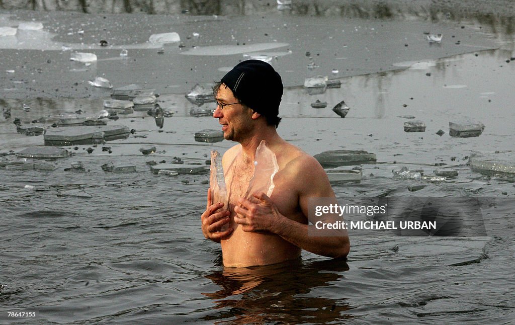 A member of the "Polar Wolfs" club holds