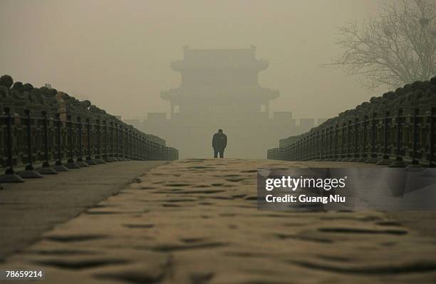 Chinese man visits the Anti-Japan War Site, the Marco Polo bridge, on December 27, 2007 in Beijing, China. On July 7 Japanese troops attacked the...