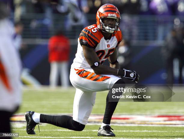 Cincinnati wide receiver Chad Johnson reacts after Baltimore's cornerback Samari Rolle , intercepted a pass during the first half Sunday, November 5...
