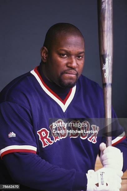 Mo Vaughn of the Boston Red Sox looks on before a baseball game against the Baltimore Orioles on April 15, 1997 at Camden Yards in Baltimore,...
