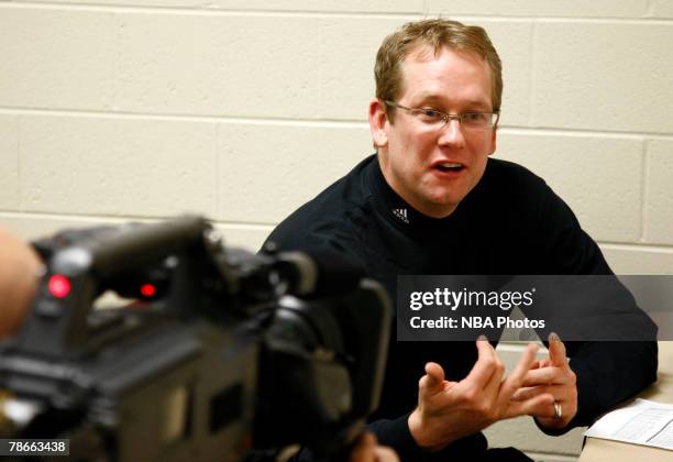 Entertainment camera crew films Iowa Energy head coach Nick Nurse in the locker room before the game against the Sioux Falls Skyforce on December 27,...