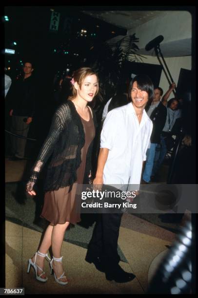 Cast member Kathleen Robertson attends the "Beverly Hills 90210" wrap party with her boyfriend Greg Araki at April 17, 1997 in Los Angeles, CA. Cast...