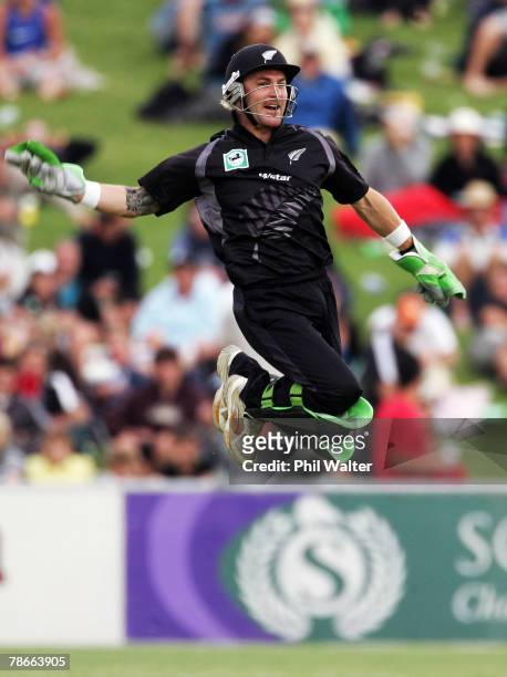 Brendon McCullum of New Zealand appeals unsuccessfully for a catch off Aftab Ahmed of Bangladesh during the second one day international match...