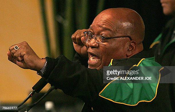 Recent picture of the new leader of the ruling African National Congress party, Jacob Zuma, addressing the closing of the ANC congress 20 December...