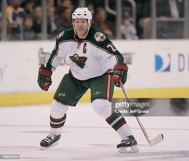 Mark Parrish of the Minnesota Wild skates on the ice against the Los Angeles Kings at the Staples Center on December 15, 2007 in Los Angeles,...