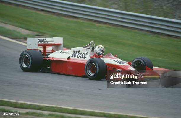 German racing driver Christian Danner drives the West Zakspeed Racing Zakspeed 871 Zakspeed 1500/4 1.5 L4t in the 1987 Belgian Grand Prix at Circuit...