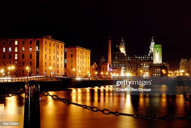 View of the Liverpool skyline looking across the Albert Dock towards the Liver Buildings on December 27, 2007 in Liverpool, England. The city has...