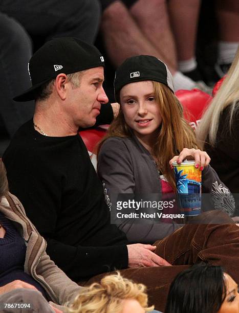 John McEnroe and his daughter Ava attend the Los Angeles Lakers vs Utah Jazz NBA basketball game at the Staples Center on December 28, 2007 in Los...
