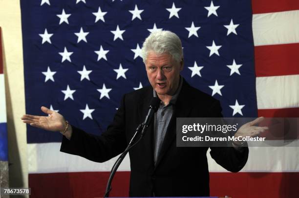 Former U.S. President Bill Clinton speaks at Salmon Falls Stoneware on behalf of his wife and presidential hopeful U.S. Senator Hillary Clinton...